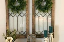 26 shabby chic windows with boxwood wreaths and ribbons hanging on them are amazing for Christmas