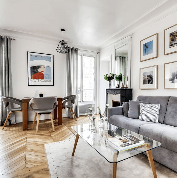 This small apartment in Paris is done in minimalist style and with traditional French chic plus Scandinavian aesthetics
