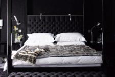 glam bedroom design in dark tones