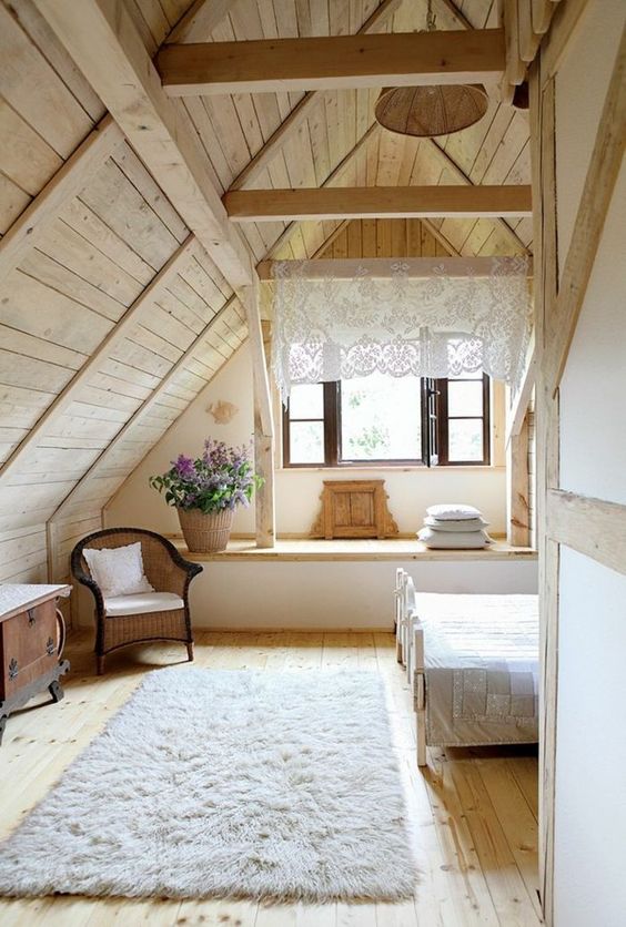 Light colored wood can be also a nice idea to substitute neutrals, add vintage touches for more coziness