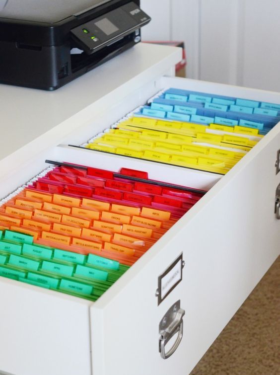 choose a large drawer or several ones to accommodate your filing system and make it colorful for more comfortable using