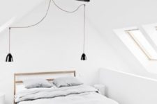 bedroom with pendant lights