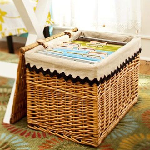 if you don't have many papers, take a comfy basket and fill it with your filing system then closing it