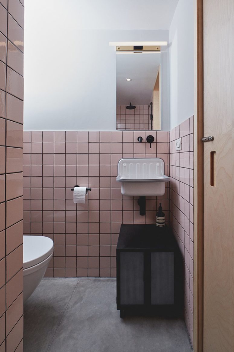 The same tiles are used in the second bathroom but in pink to make it a bit different