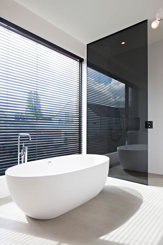 a smoked glass toilet door gives privacy and doesn't clutter the space too much