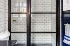 cool black and white walk-in shower design