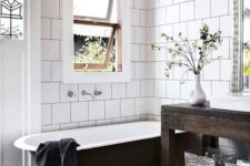 14 bold mosaic tiles with catchy patterns and white tiles on the walls that accent the floors even more