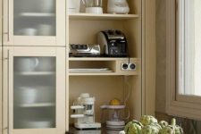 16 a built-in shelving unit can be opened or hidden whenever you want it