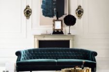 18 a refined forest green tufted sofa makes a statement with color and with its texture