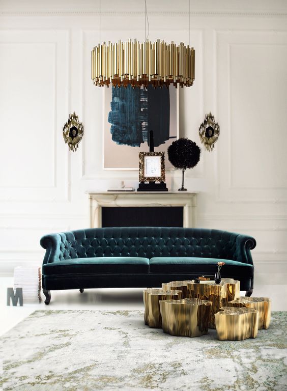 a refined forest green tufted sofa makes a statement with color and with its texture