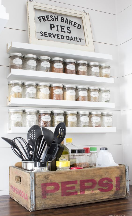 IKEA Ribba ledges turned into a spice jar holder will save a lot of space keeping your kitchen organized