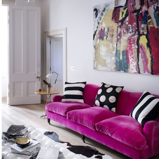 a hot pink velvet sofa is a bright colorful statement for every living room