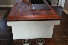 20 a kitchen island with a shelf that contains the bowls is a very comfy idea for your pet to use