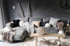 22 a fluffy boho Moroccan rug adds interest and texture to the space with faux fur and knit pillows
