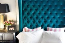 24 a statement teal tufted headboard is a thing that will be always in trend and will add a sophisticated touch