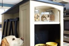 26 integrate a pet feeding alcove into your kitchen island and make a small shelf with dog treats above it