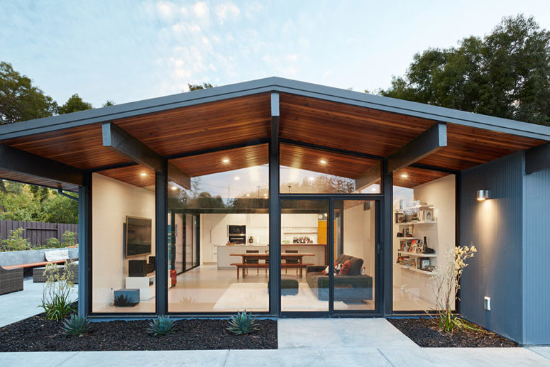This mid century modern home is done in classic Eichler style, there are no trendy touches, only mid century modern classics