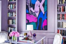 bold glam living room design in pastel lilac