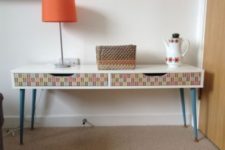 06 a colorful Ekby Alex shelf hack with blue legs and decoupage drawers will fit any mid-century modern space