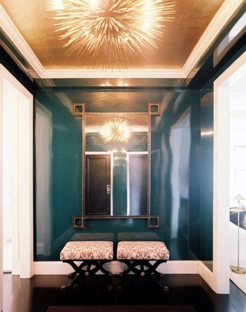 a combo of teal and copper is a very refined and chic idea, add a fantastic mirror and stools
