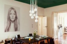 06 a dining space with a grass green emerald ceiling is a bold color statement that sets the tone
