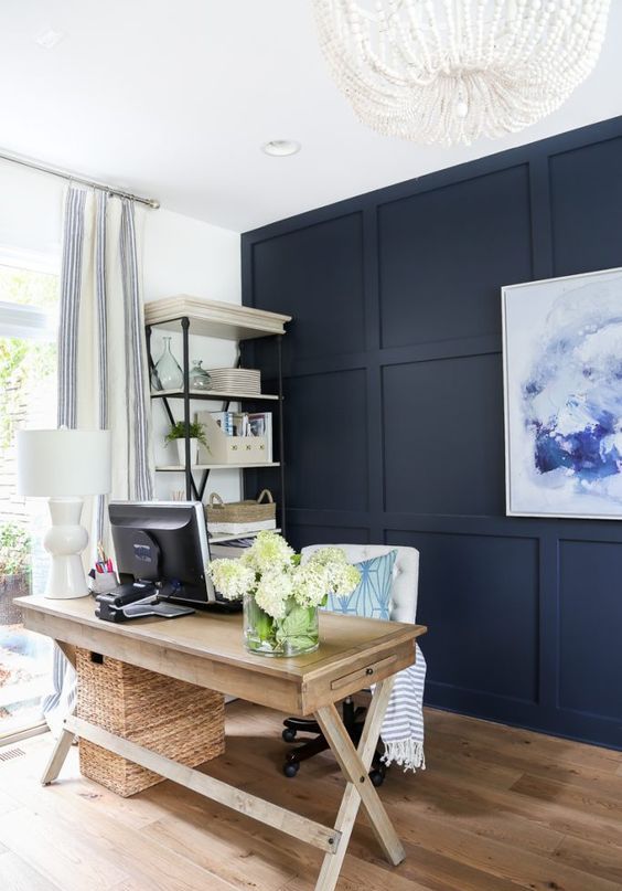 navy paneling is a statement idea thanks to its color and it brings texture to the space