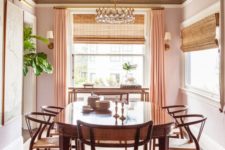 07 a copper dining room ceiling keeps the space warm-colored and peachy while adding a shiny touch to it