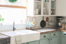 07 mint and white kitchen cabinet make up a relaxed space with a vintage feel