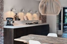 08 a dark stained kitchen island is a dominant piece in the whole space, it makes a statement