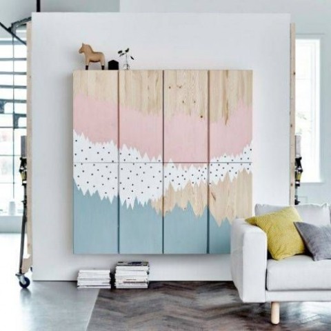 floating IKEA Ivar cabinets with creative painting is a bold idea for any room, turn on your inner painted