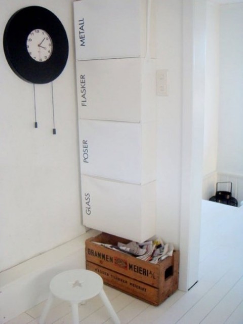 a comfortable storage piece of IKEA Trones and black letter stickers to mark each drawer