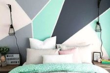 color blocking wall decor in a bedroom