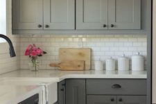 11 a grey kitchen with white countertops is timeless classics that always works