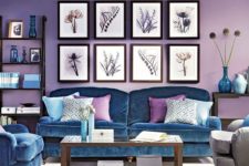 11 lilac is a bold and catchy idea for walls, and blue furniture may complement the space in a stylish way