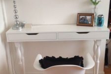 13 an Ekby Alex shelf hacked into a vanity with vintage legs and a matching white chair for a little makeup nook