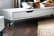 14 an Ekby Alex shelf on casters can become a rolling coffee table for a modern living room