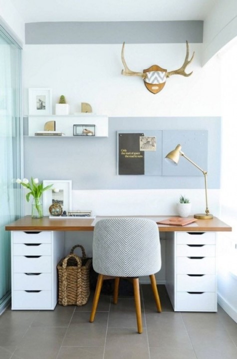 make a chic modern desk of two IKEA Alex units and a wooden tabletop for a contemporary home office