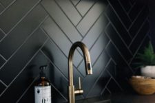 22 a black tile kitchen herringbone backsplash is a chic idea for a modern space