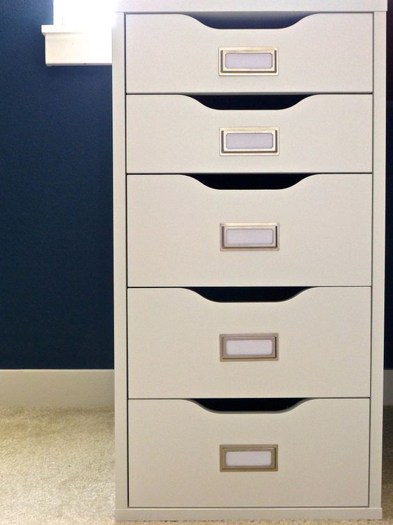 adding bookplates to an Alex drawer unit will give you a simple and comfy filing system