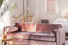 23 a lilac velvet sofa is a gorgeous color and fabric statement for any space, it looks shiny and bright