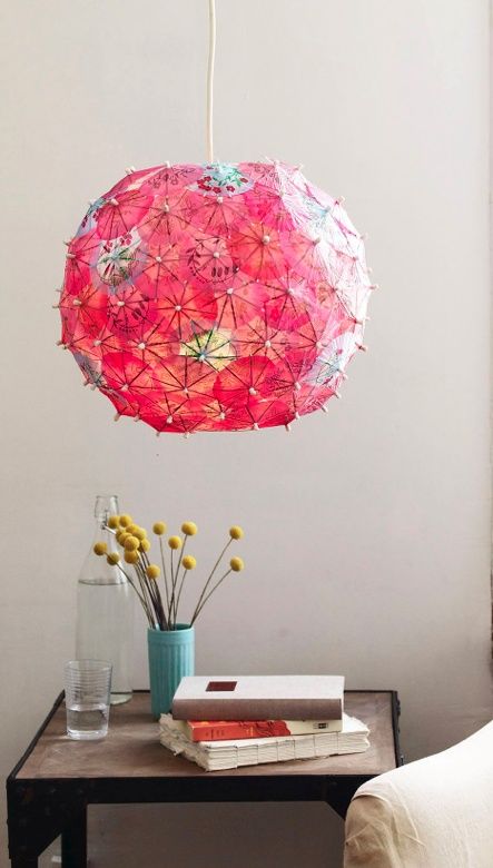 a Regolit lampshade spruced up for summer with colorful cocktail umbrellas, so cute and relaxing