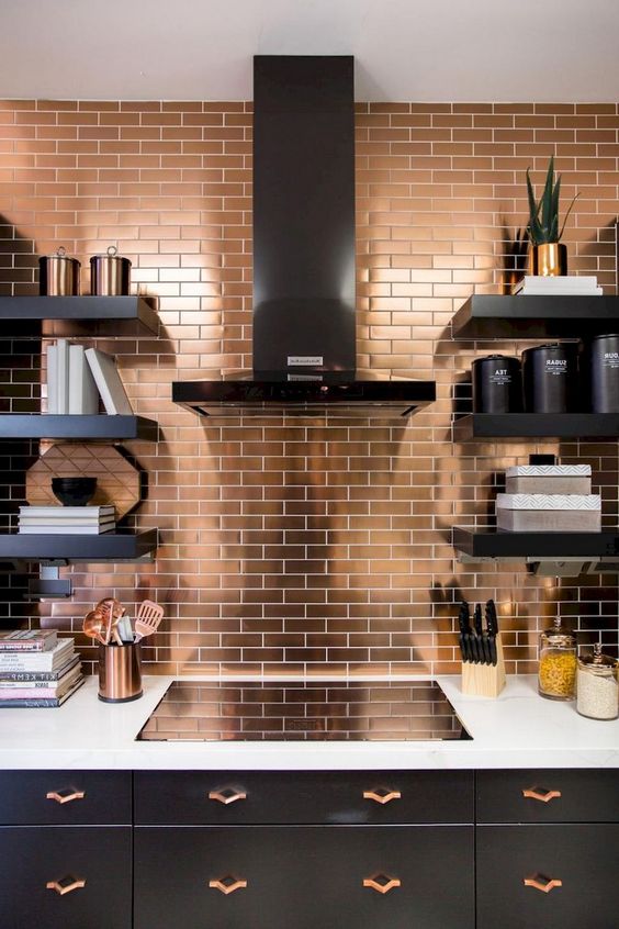 metallic tile backsplashes are a hot trend to try right now