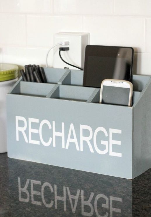 a box charging station in grey with a print is a comfy piece that you may DIY very fast