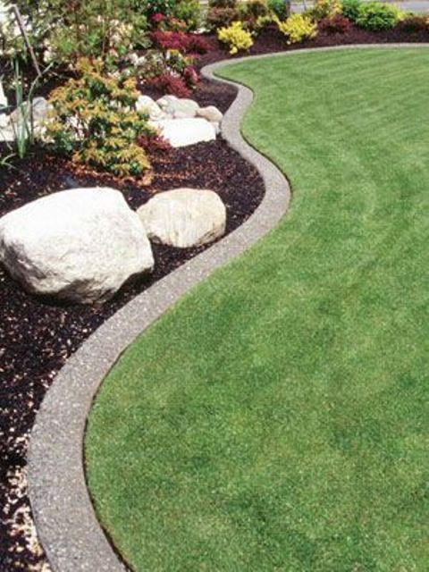 a minimalist lawn, gardne bed and curved concrete gardne bed edging that perfectly matches the landscape