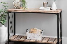 12 an industrial console table with metal legs and frames and pallet wood will easily fit a farmhouse entryway