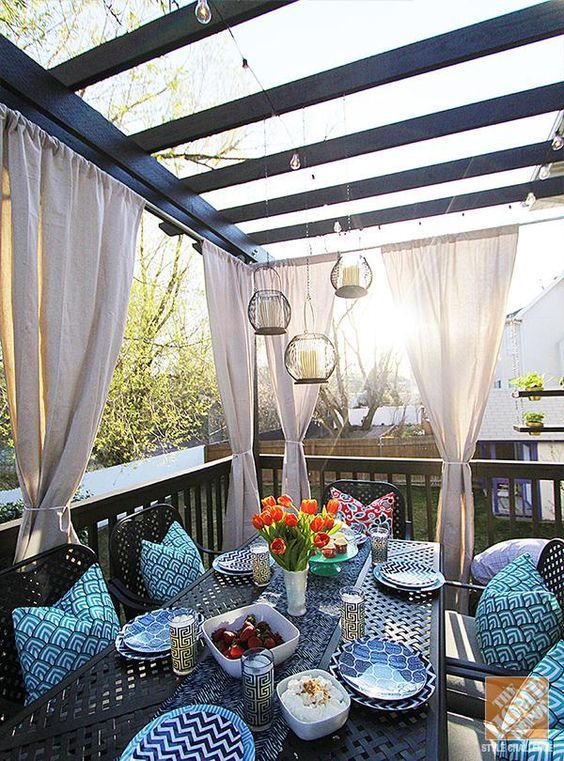 metal furniture always works for outdoors, it's very durable, just choose a basic color to rock it every year