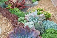 14 plant oversized and bright succulents as centerpieces and rock smaller and paler pieces around
