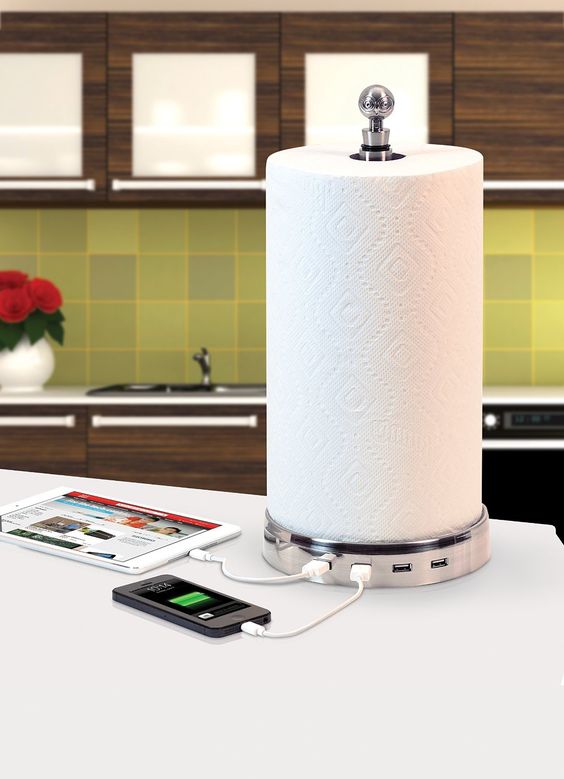 a smart and cool charger and towel holder in one cna be placed on the table or any cabinet and performs a double function