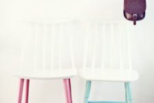 20 an unexpected way to spruce up old chairs – painting them white and the legs in some pastel shades