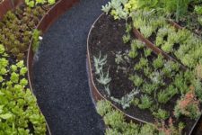 21 thin patin metal ribbons look amazing with greenery, cacti and succulents and black pathways